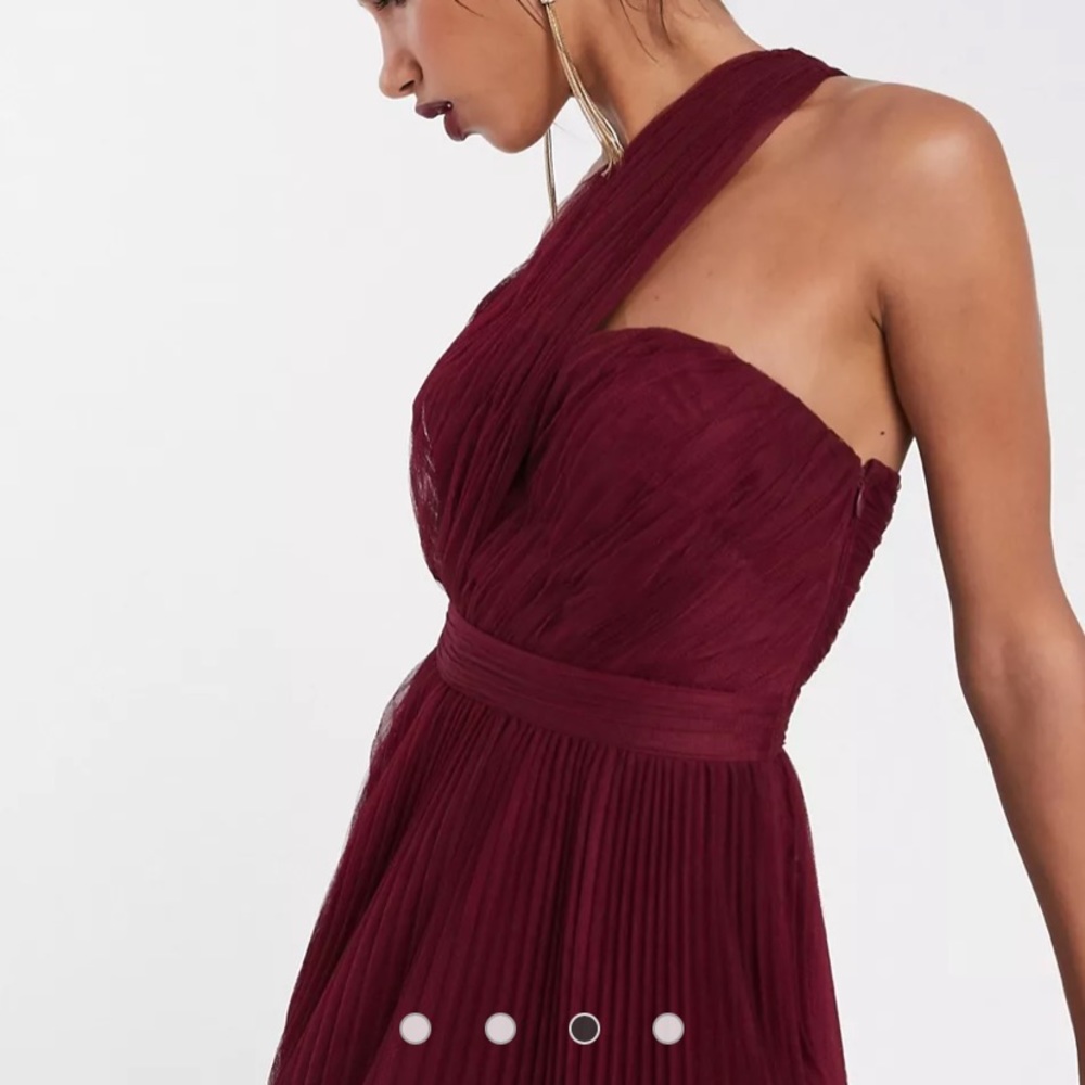 ASOS DESIGN one shoulder tulle wired hem maxi dress wine color size 8